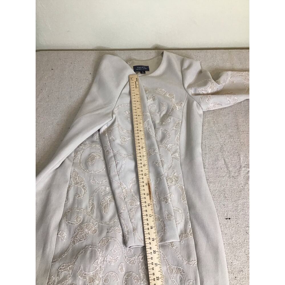 Tahari Women Cream Formal shift dress white scrolling pattern embroidery Sz. 8 - Picture 8 of 12